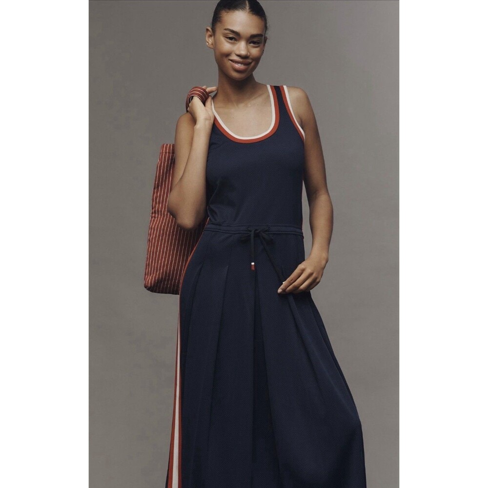 Anthropologie Upside Maxi Dress Blue Sofia Side Stripe Preppy Resort Vacay Sz XL